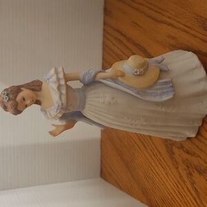 Charming Porcelain Lady Figurine in Cream and Blue